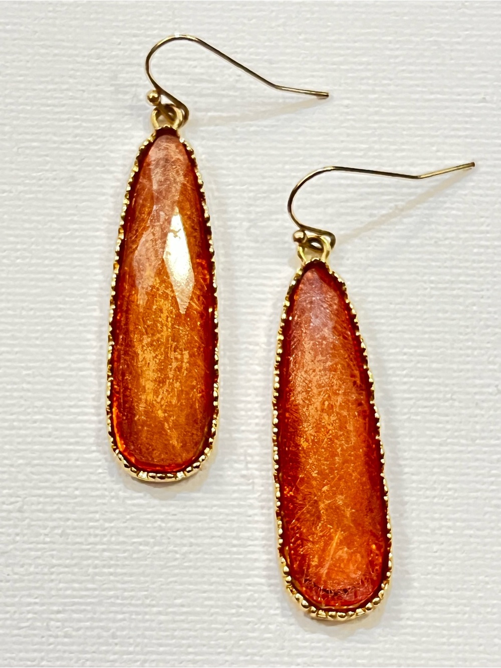 Gold-Trim vintage Orange Teardrop Dangle Earrings